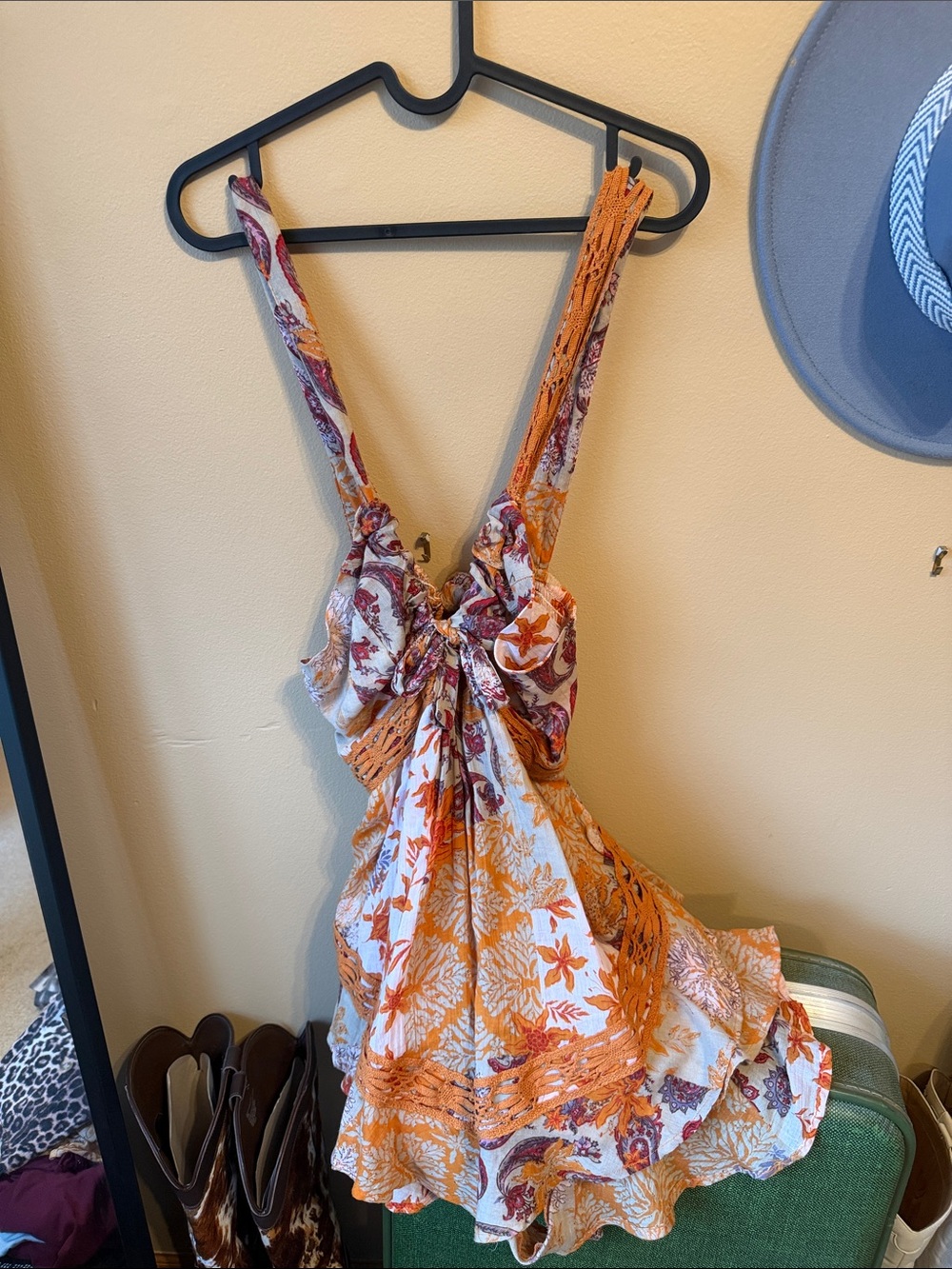 Free People Orange Floral Tie-Back Mini Dress